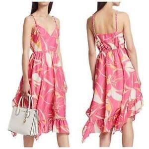 MILLY Britney Stencil Floral Dress Pink Silk Blend